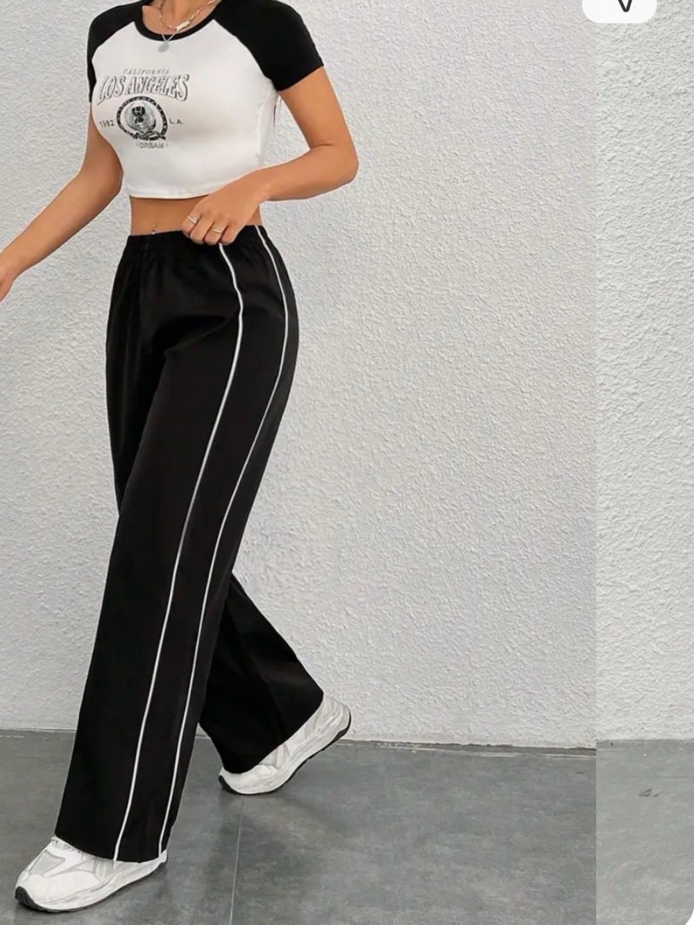 Forever 21 Black Wide-Leg Track Pants with White Side Piping